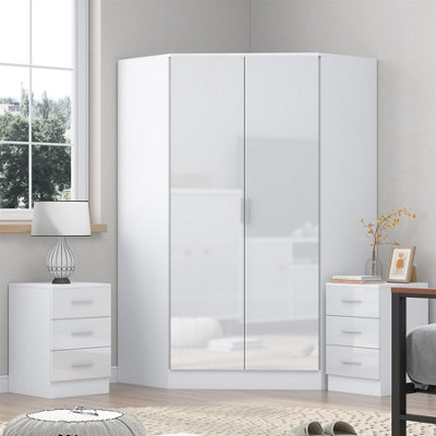 Reflect 3Pc Wardrobe Bundle2 Door Corner + 2X 3 Drawer BedsidesWhite Gloss & Matt WhiteH: 180Cm X W: 179Cm X D: 103Cm from B&Q