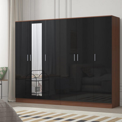 Reflect 2Pc Wardrobe Bundle3 Door Mirror + 3 Door PlainBlack Gloss & WalnutH: 180Cm X W: 224Cm X D: 47Cm from B&Q