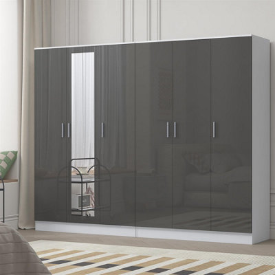 Reflect 2Pc Wardrobe Bundle3 Door Mirror + 3 Door PlainGrey Gloss & Matt WhiteH: 180Cm X W: 224Cm X D: 47Cm from B&Q