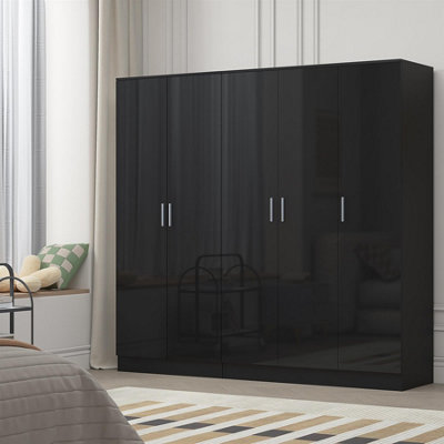 Reflect 2Pc Wardrobe Bundle3 Door Plain + 2 Door PlainBlack Gloss & Black OakH: 180Cm X W: 188Cm X D: 47Cm