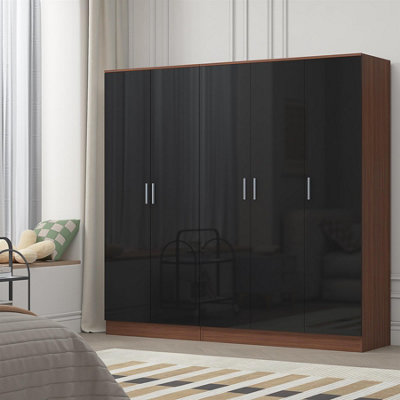 REFLECT Wardrobe Bundle: 3 Door Plain & 2 Door Plain - Black/Walnut - Image 7