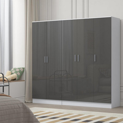 REFLECT Wardrobe Bundle: Plain 3 Door + 2 Door Plain - Grey/White - Image 7