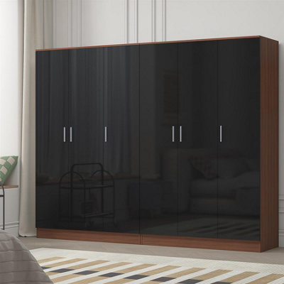 Reflect 2Pc Wardrobe Bundle3 Door Plain + 3 Door PlainBlack Gloss & WalnutH: 180Cm X W: 224Cm X D: 47Cm from B&Q