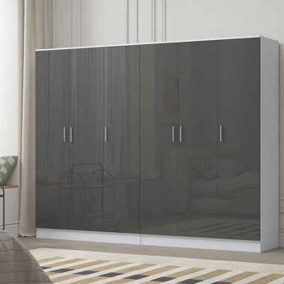 Reflect 2Pc Wardrobe Bundle3 Door Plain + 3 Door PlainGrey Gloss & Matt WhiteH: 180Cm X W: 224Cm X D: 47Cm