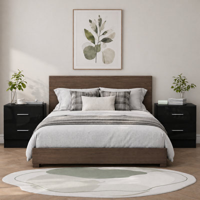 Reflect 2 Drawer Bedside Bundle (2X)Black Gloss & Black OakModern BedsideH: 48.5Cm X W: 90Cm X D: 39.5Cm from B&Q