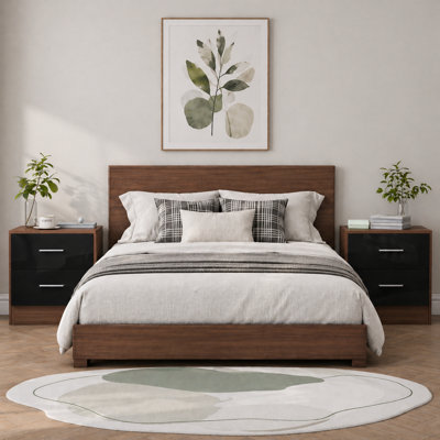 Reflect 2 Drawer Bedside Bundle (2X)Black Gloss & WalnutModern BedsideH: 48.5Cm X W: 90Cm X D: 39.5Cm from B&Q