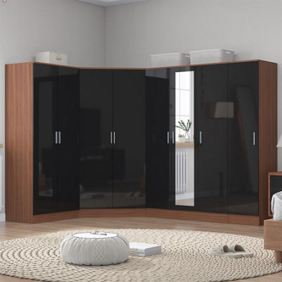 REFLECT 2 Door Corner + 3 +  2 + 1 Plain Door Wardrobe Bundle - Black/Walnut - Image 7