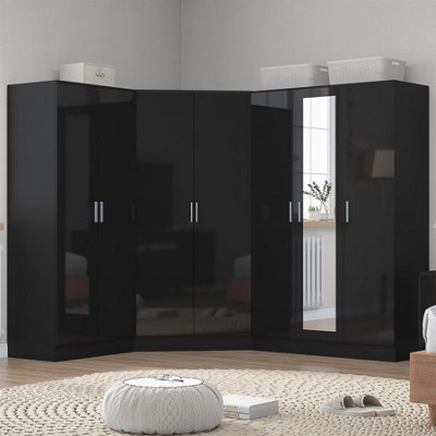 Reflect 3Pc Wardrobe Bundle2 Door Corner + 3 Door Mirror + 2 Door PlainBlack Gloss & Black OakH: 180Cm X W: 291Cm from B&Q