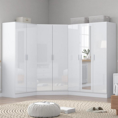 REFLECT Wardrobe Bundle: Corner 2 Door + 3 Door + 2 Door Plain - White/White - Image 7