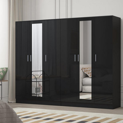 Reflect 2Pc Wardrobe Bundle3 Door Mirror + 3 Door MirrorBlack Gloss & Black OakH: 180Cm X W: 224Cm X D: 47Cm from B&Q