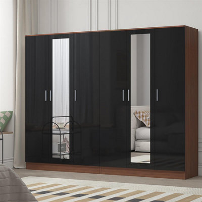 Reflect 2Pc Wardrobe Bundle3 Door Mirror + 3 Door MirrorBlack Gloss & WalnutH: 180Cm X W: 224Cm X D: 47Cm