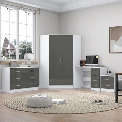 REFLECT Furniture Bundle - Corner + Chest + Bedside + Desk - Grey/White - Image 6
