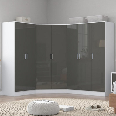 Reflect Wardrobe Bundle - Corner + 3 Door + 2 Door Plain - White / Grey - Grey Gloss / Matt White - Image 7