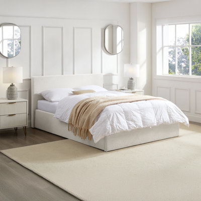 TEDDY BOUCLE 3FT Single Storage Gas Lift Up Bed White Fabric Frame - Image 5