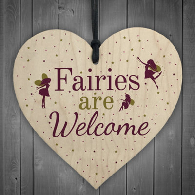 Red Ocean Wooden Fairies Welcome Hanging Garden Gardening Shed Summer House Wall Plaque Fairy Sign from B&Q