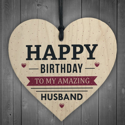 Red Ocean Happy Birthday Husband Wife Hubby Partner Wooden Heart Plaque Card Gift For Him from B&Q