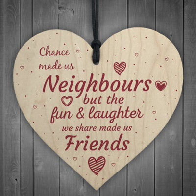 Red Ocean Chance Made Us Neighbours Wooden Hanging Heart Plaque Sign Friendship Thank You Keepsake Gift from B&Q