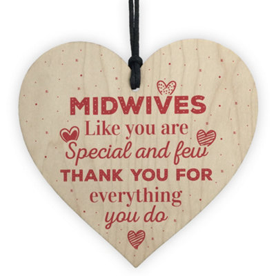 Red Ocean Handmade Midwife Nurse Gift Wooden Hanging Heart Plaque Sign Thank You Baby Birth Newborn Gift from B&Q