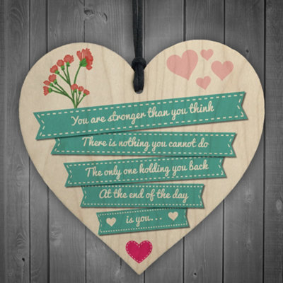 B&Q -  You Are Stronger Inspirational Motivational Quote Best Friend Wooden Hanging Heart Gift Plaque Sign