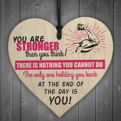 Red Ocean You Are Stronger Thank You Think Motivational / Inspirational Quote Wooden Heart Sign Plaque Friendship Gifts from B&Q