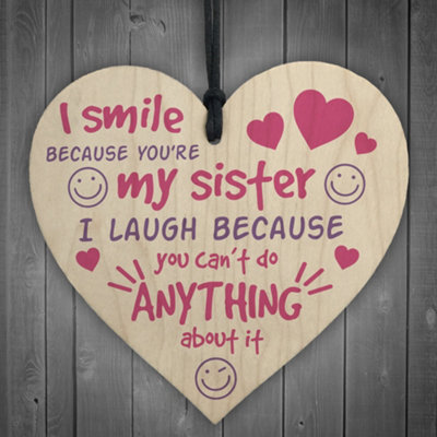 Red Ocean My Sister Big Little Sis Shabby Chic Gift Wooden Wall Hanging Heart Plaque Love Sign from B&Q