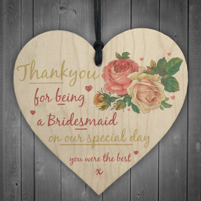 Red Ocean Thank You For Being A Bridesmaid Wooden Hanging Heart Wedding Favour Gift Plaque Keepsake from B&Q