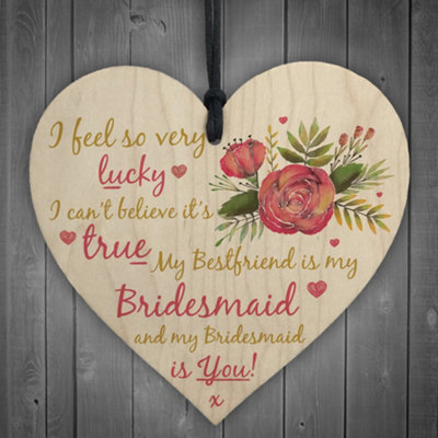 B&Q -  Wedding Bestfriend Bridesmaid Wooden Hanging Heart Favour Plaque Keepsake Gift Invitation