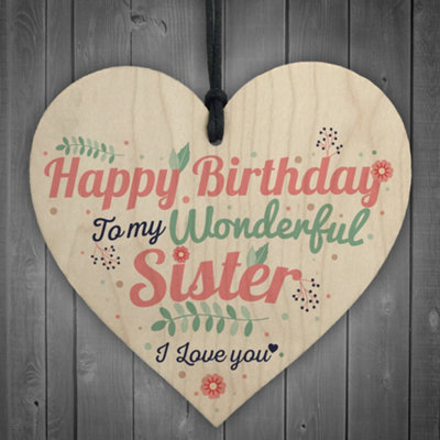 Red Ocean Sister Gift For Birthday Friendship Wood Heart Keepsake Shabby Chic Plaque Novelty Sign from B&Q