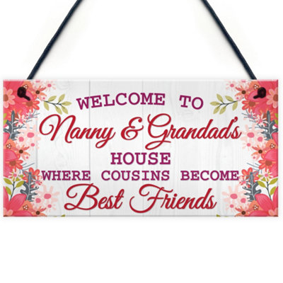 Red Ocean Nanny Grandads House Cousins Best Friends Shabby Chic Hanging Sign Plaque Family Gift Home Decor Gran / Grandma from B&Q