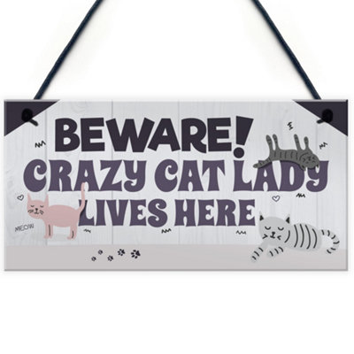 B&Q -  Funny Crazy Cat Lady Hanging Plaque Animal Lover Sign Cute Cats Home Decor Door Gift