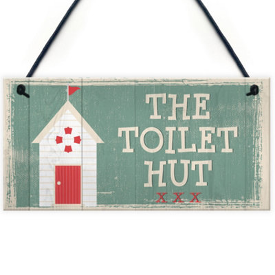 Red Ocean The Toilet Hut Shabby Chic Bathroom Toilet Wall Sign Vintage Seaside Plaque Beach Nautical Gifts from B&Q