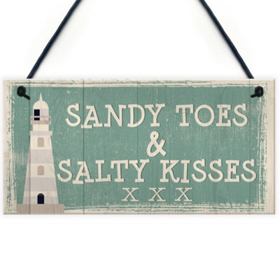 B&Q -  Sandy Toes Shabby Chic Seaside Sand Lighthouse Nautical Themed Plaque Sign Home Decor Gifts