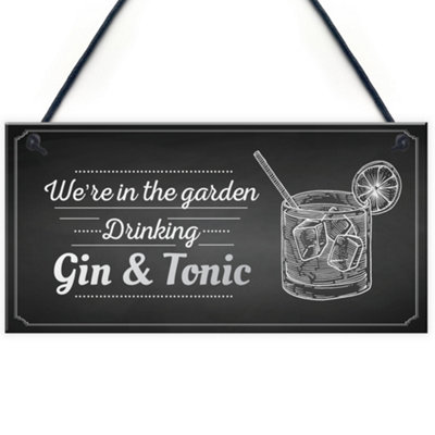 Red Ocean In The Garden Drinking Gin Tonic Wall Hanging Plaque Shabby Chic Decor Sign Friendship Gift from B&Q