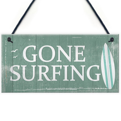 Red Ocean Gone Surfing Hanging Plaque Nautical Decor Beach Seaside Shabby Chic Home Sign Gift from B&Q