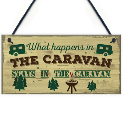 Red Ocean What Happens In The Caravan Campervan Novelty Shabby Chic Camping Holiday Door Sign Plaque from B&Q