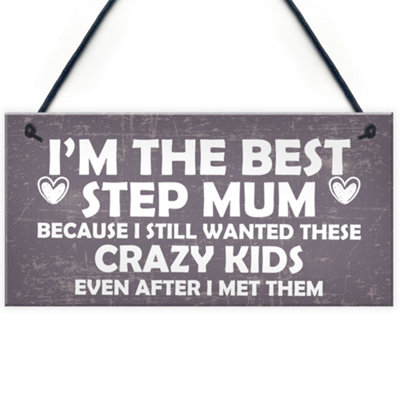 Red Ocean Best Stepmum Crazy Kids Novelty Hanging Plaque Gifts For Mum Birthday Present from B&Q