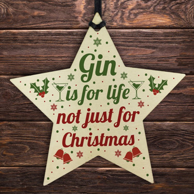 Red Ocean Funny Gin Novelty Christmas Gift Tree Bauble Decoration Wooden Star Secret Santa Gifts from B&Q