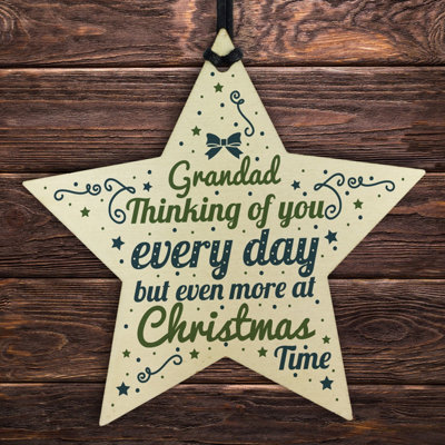 Red Ocean In Memory Hanging Wooden Star Christmas Tree Decoration Grandad Memorial Bauble Remembrance Keepsake from B&Q