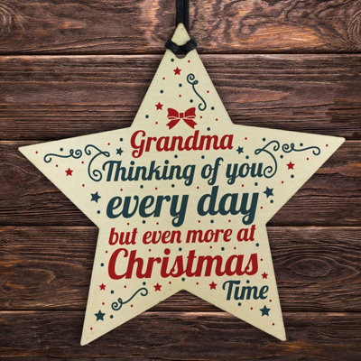 Red Ocean In Memory Hanging Wooden Star Christmas Tree Decoration Grandma Memorial Bauble Remembrance Keepsake from B&Q