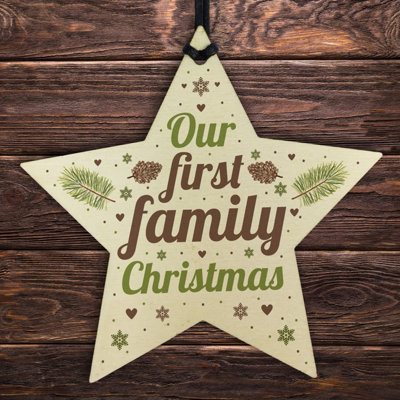 Red Ocean First Family Christmas Tree Wooden Star Bauble Gift Xmas Ornament Decoration Baby Gift from B&Q