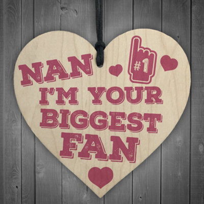 Red Ocean Biggest Fan Wooden Hanging Heart Wall Plaque Sign Cute Grandmother Grandma Nanny Keepsake Birthday Gift from B&Q