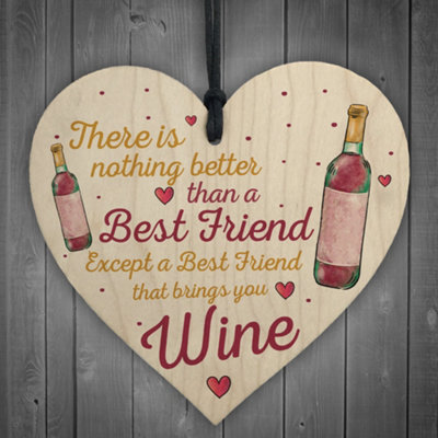 Red Ocean Best Friend Brings Wine Gift Friendship Best Friend Sign Shabby Chic Heart Wine Spirits Bff Plaques from B&Q