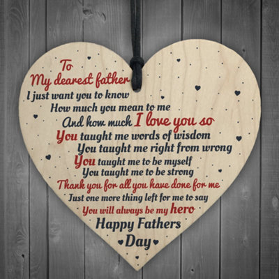 Red Ocean My Dearest Father Fathers Day Dad Daddy Wooden Hanging Heart Love Plaque Sign Gift For Him from B&Q