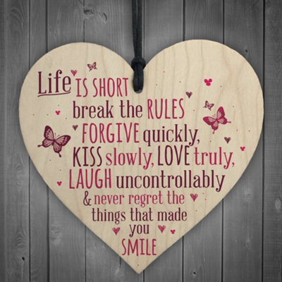 Red Ocean Life Is Short Smile Inspirational Motivational Friendship Gifts Quote Sign Butterfly Plaques from B&Q