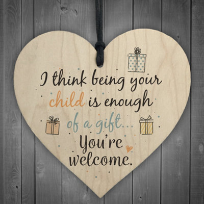 Red Ocean Enough Of A Gift Funny Wooden Hanging Heart Mum Dad Birthday Gift Cute Mums Sign Thank You from B&Q