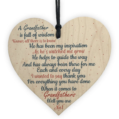 Red Ocean Thank You Gifts For Him Grandad Grandpa Wooden Heart Dad Birthday Gifts From Grandchildren from B&Q