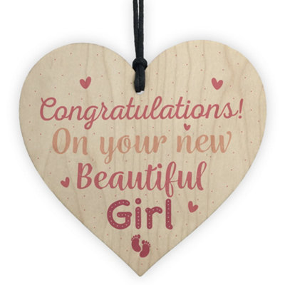 B&Q -  Newborn Baby Girl Gift Present Christening Baby Shower Pregnancy Keepsake Wooden Heart
