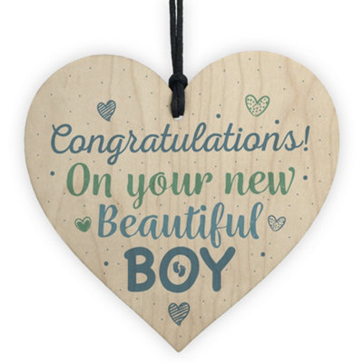 B&Q -  Newborn Baby Boy Gift Present Christening Shower Pregnancy Congratulations Keepsake Wood Heart Plaque
