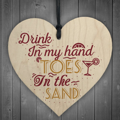 Red Ocean Drink In My Hand Summer House Wood Heart Plaque Garden Sign Novelty Friendship Gift from B&Q