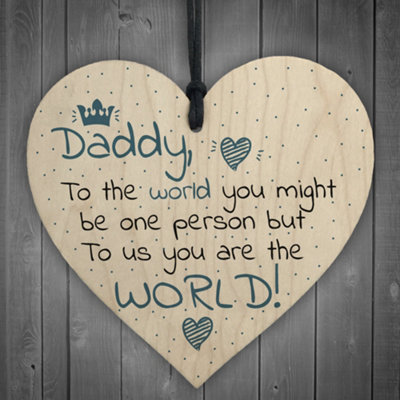 Red Ocean Fathers Day Birthday Novelty Gift Daddy Dad Stepdad Father Wood Hanging Heart Sign Keepsake from B&Q
